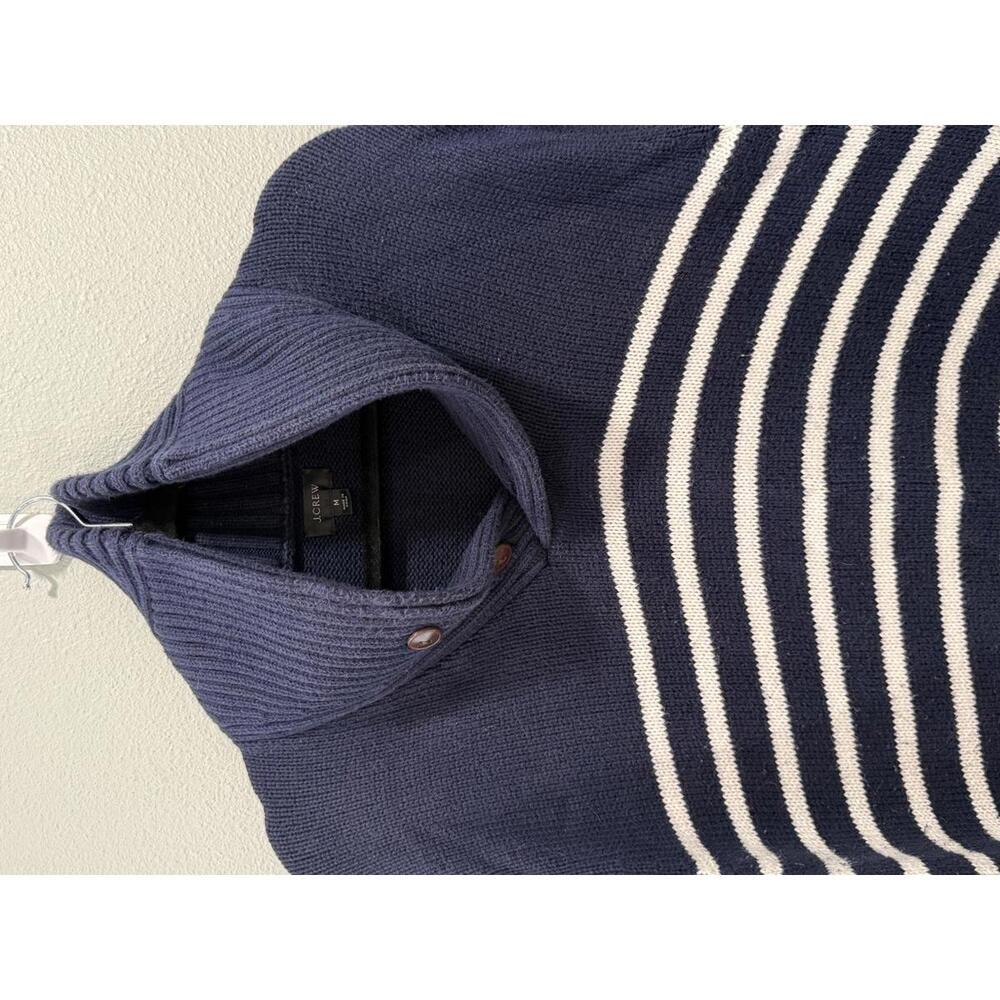 J. Crew 100% Cotton shawl-collar sweater in stripe; Navy & Blue, Men's Medium - Picture 4 of 6